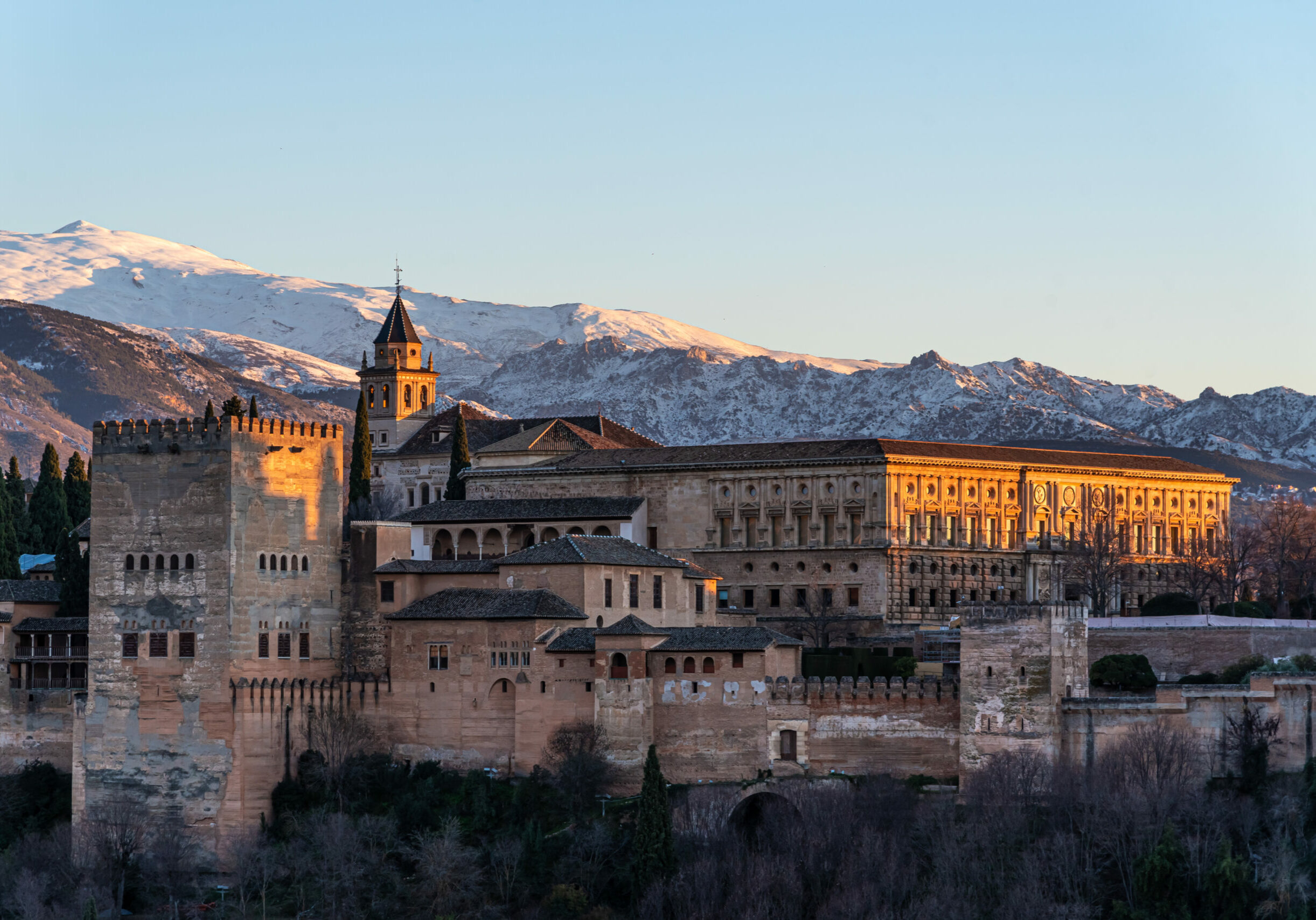 View of arabic fortress Alhambra at the evening in Granada, Spain